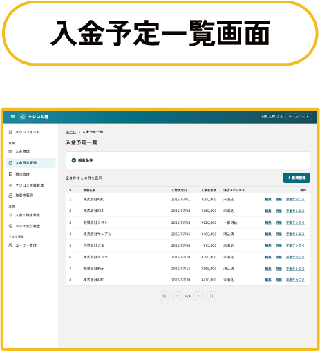 入金予定一覧画面